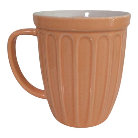 STARBUCKS 2006 Peach & White Ribbed Fluted Flower Pot Coffee Mug 16 oz. RARE